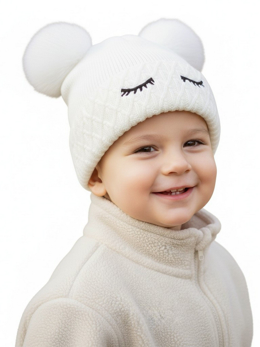 Infispace Kids Woollen Beanie with Furry Lining and Adorable Pom Pom Ears