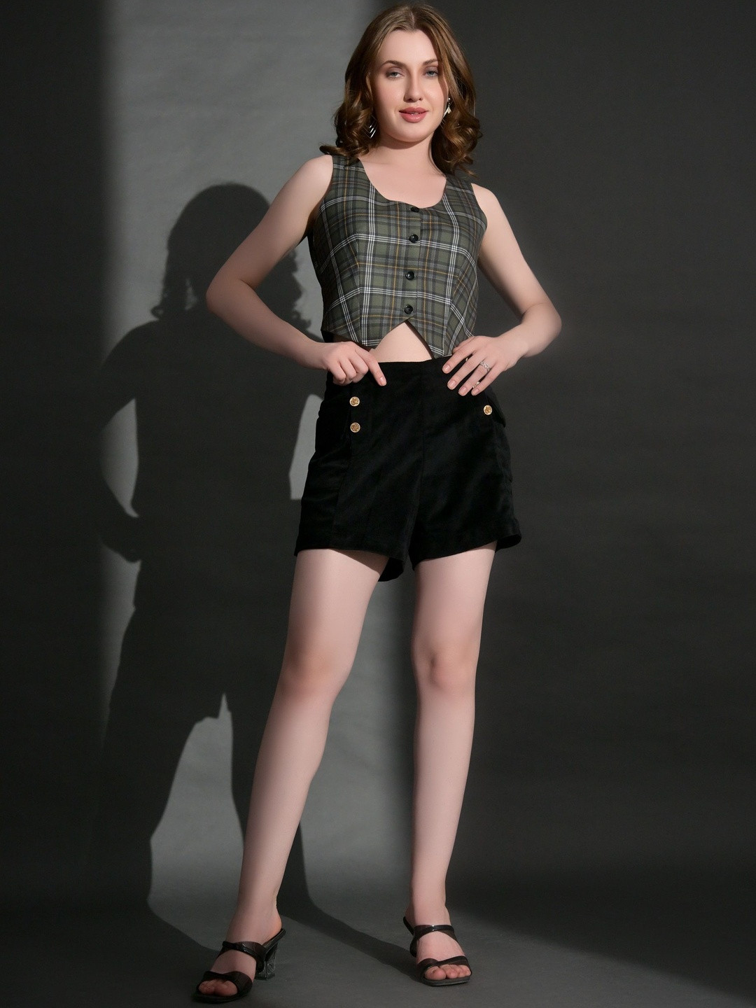 Moda Rapido Women Checked Cotton Vest Crop Top