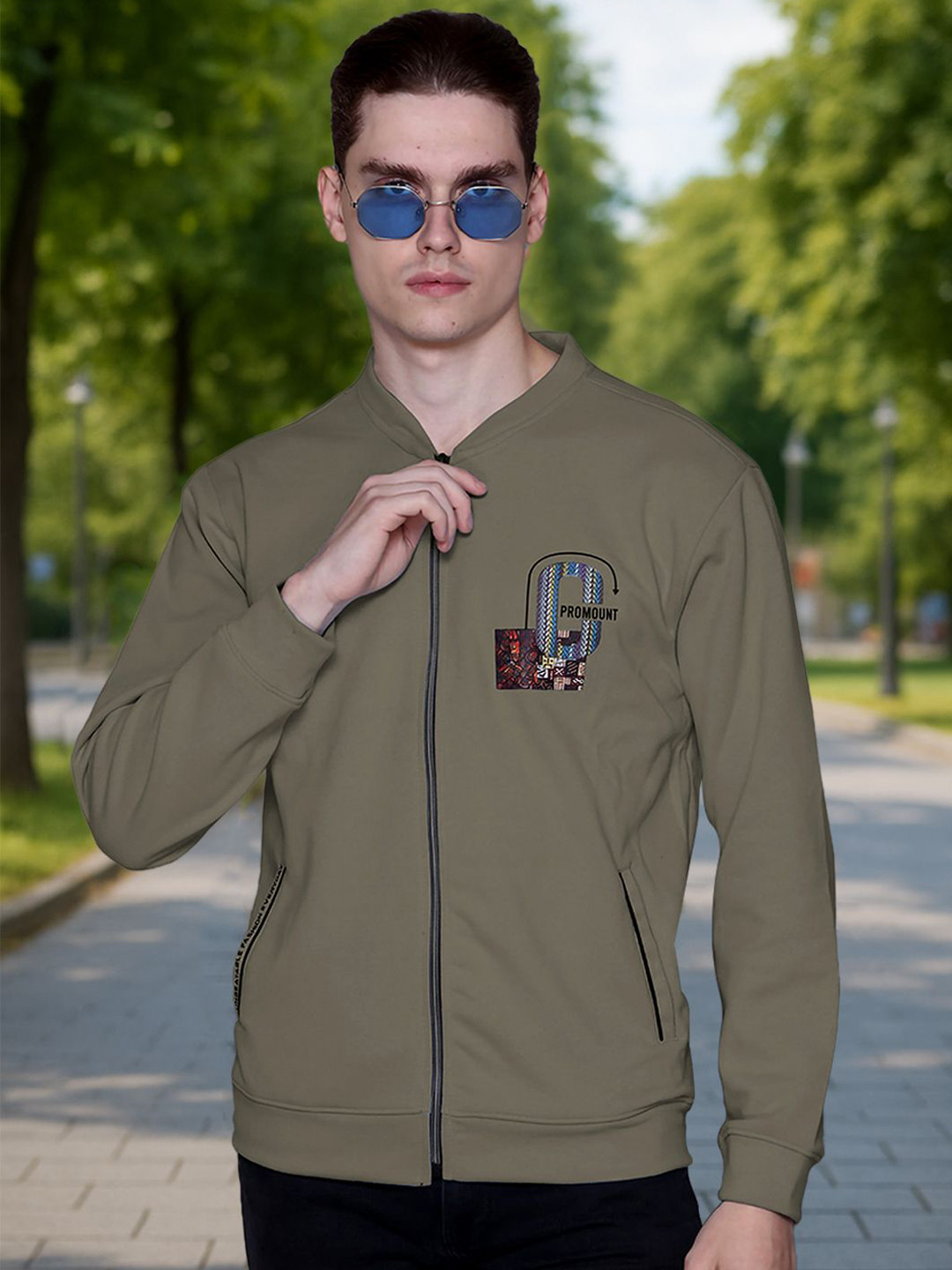 Olive Casual Open Front Jacket with Brand Logo