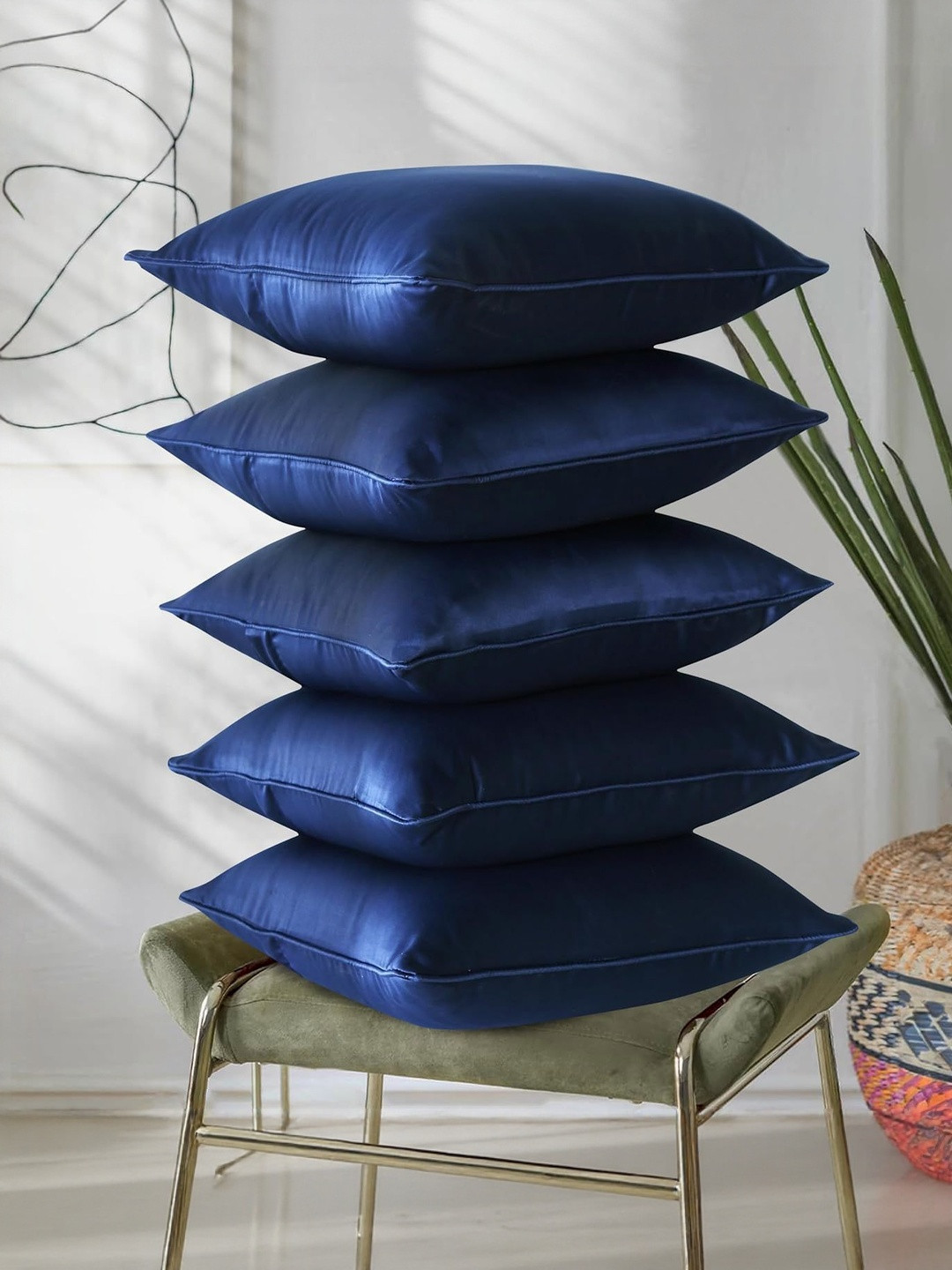 RD TREND Blue Pack Of 5 Satin Square Cushion Covers