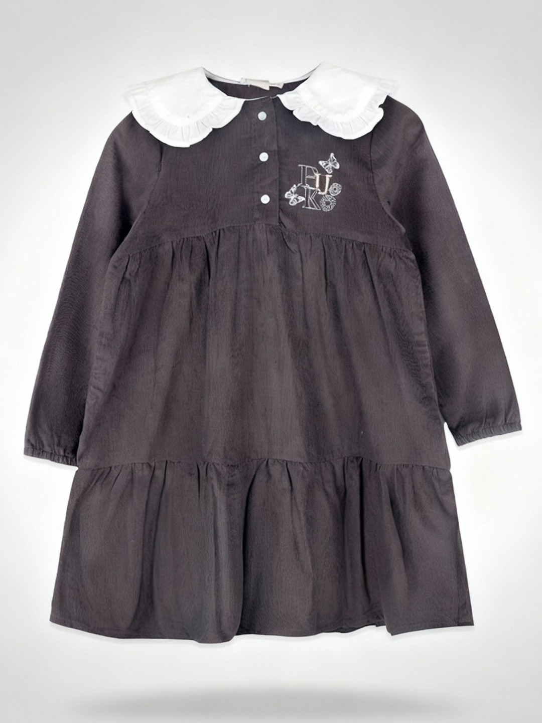 Purple United Kids Girls Peter Pan Collar Embroidered Fit and Flare Dress