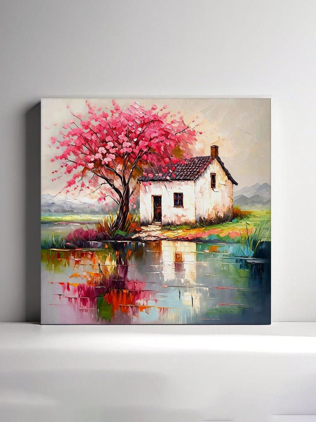 RANDOM White & Beige A Tree With Flowers Canvas Wall Art