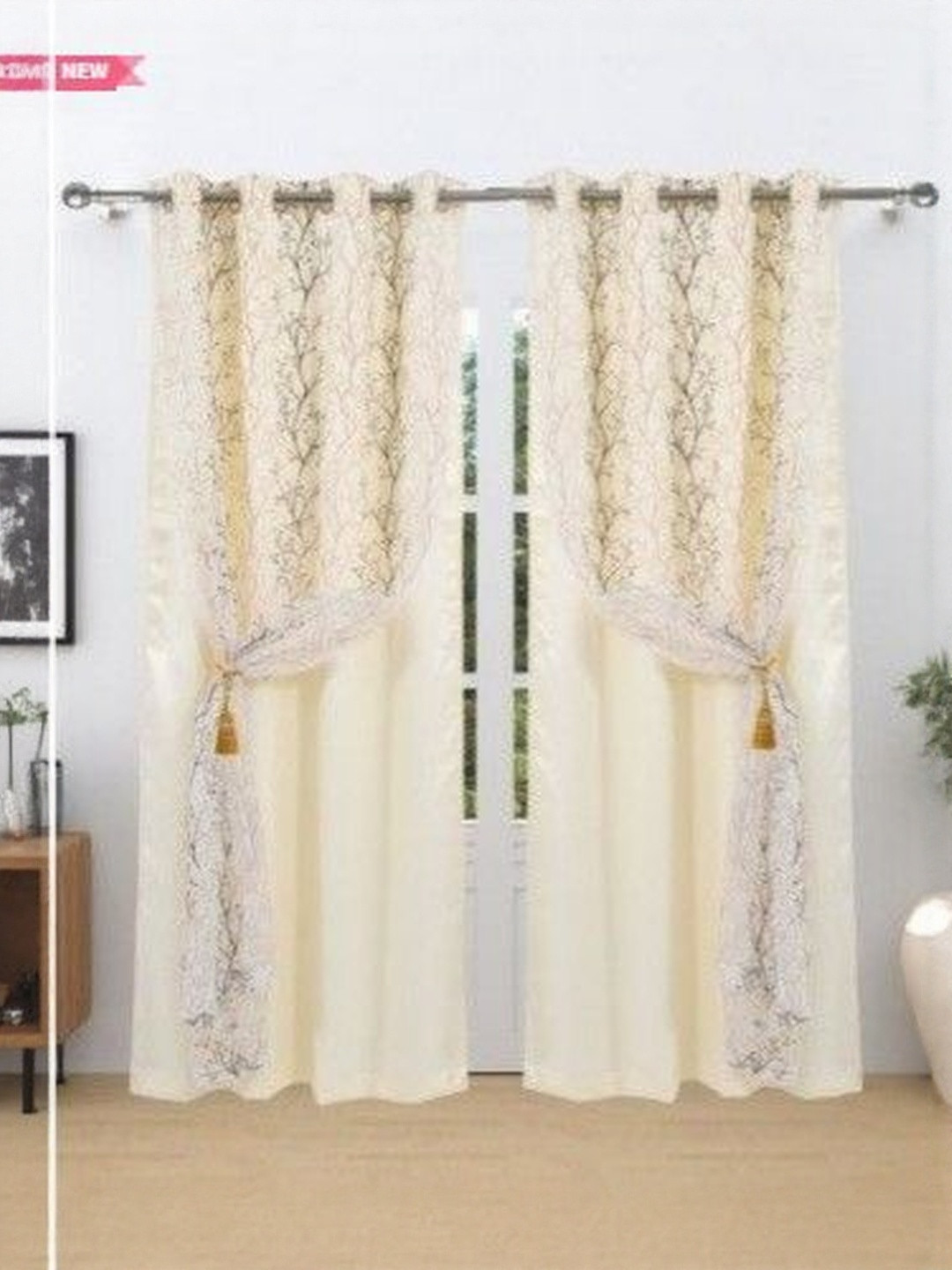 Myntra Elegant Homes Cream & Brown 2 Pieces Embroidered Window Curtains