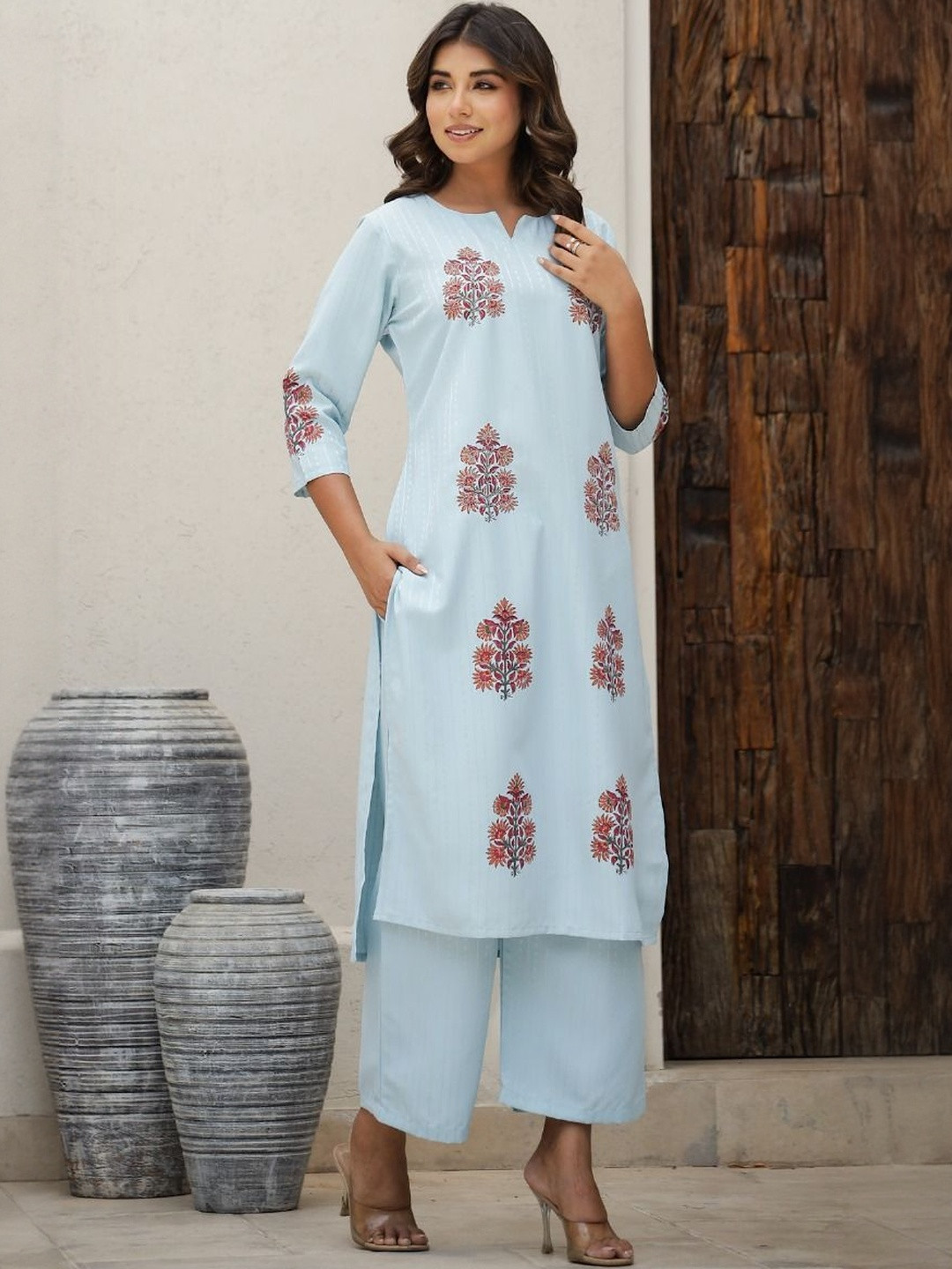 Ruaati Women Ethnic Motifs Printed Regular Pure Cotton Kurti, Kurta & Pant Combo Set