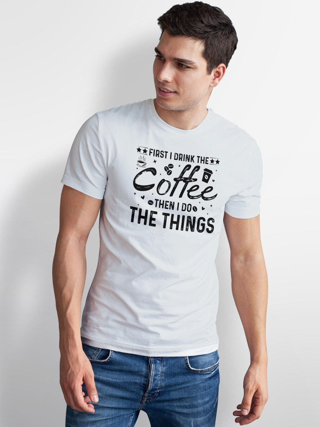 Seekbuylove Typography Coffee Lover Printed Round Neck Bio Finish Pure Cotton T-shirt