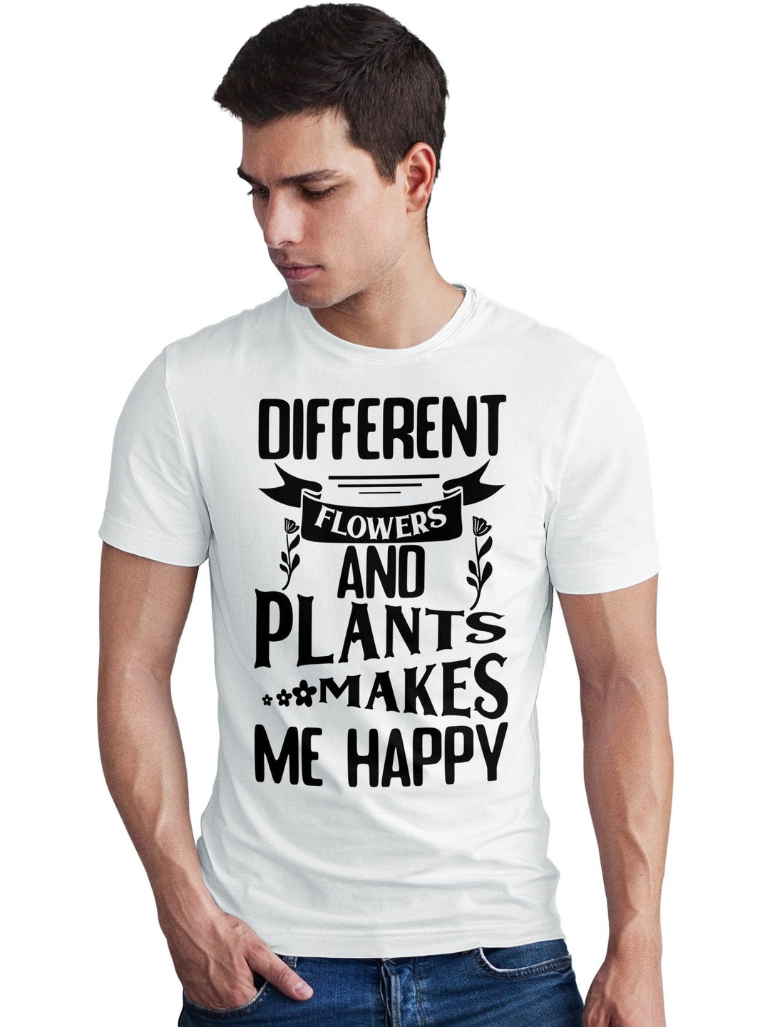 Seekbuylove Plants Makes Me Happy Typography Printed Pure Cotton Bio Finish T-shirt