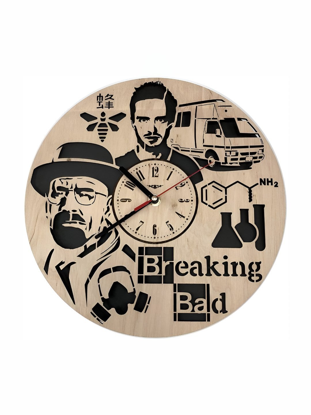 QEZNEF Black Wooden Contemporary Round Shape Analogue Wall Clock Without Glass-30cm