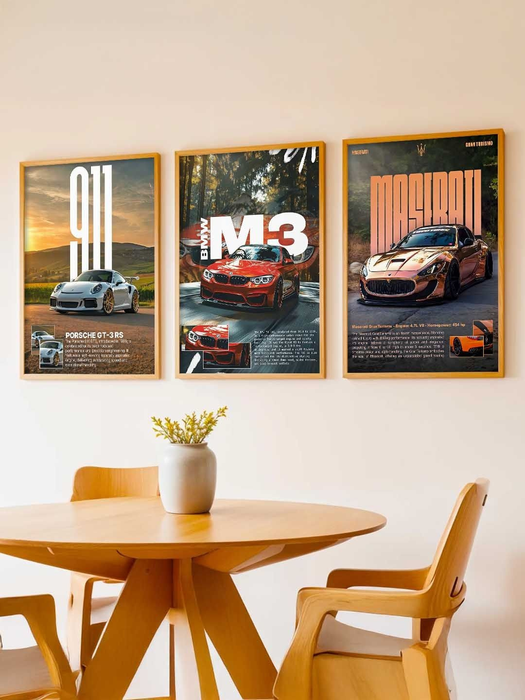 WALLLANE Multicoloured Sports Car Framed Wood Wall Paintings
