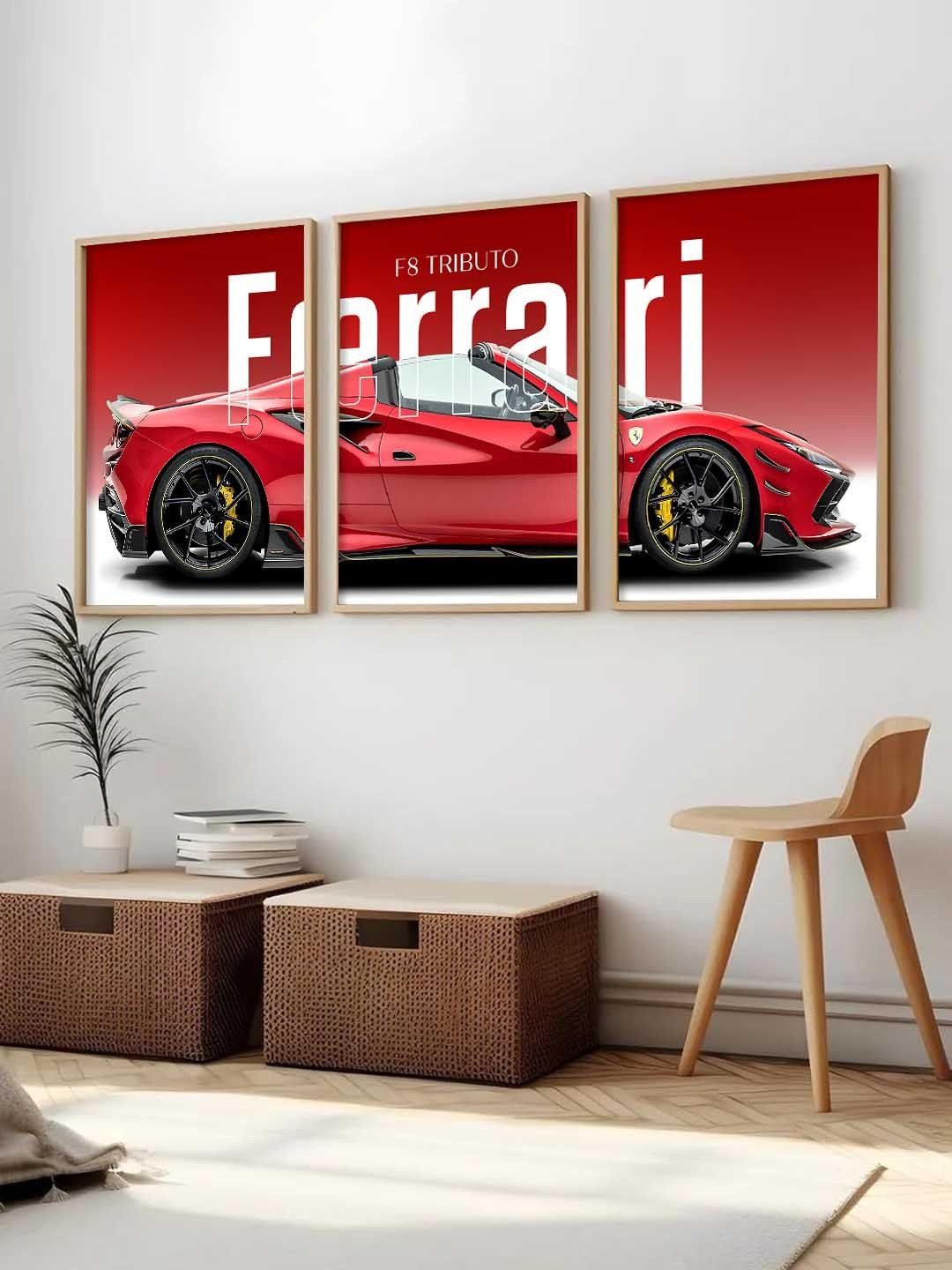 WALLLANE Set of 3 Red Sports Car Framed Posters