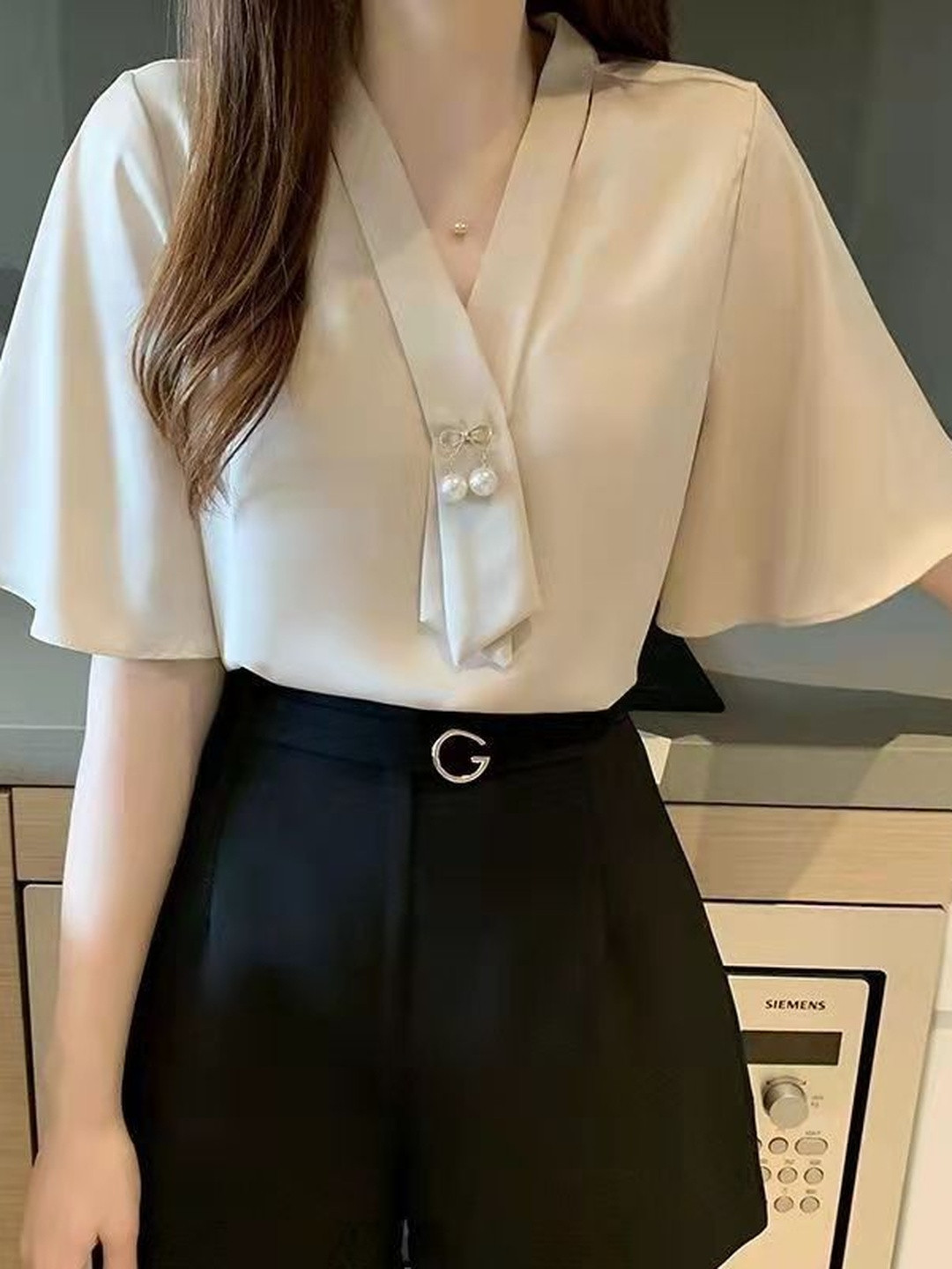 StyleCast Women V-Neck Short Flared Sleeve Tops