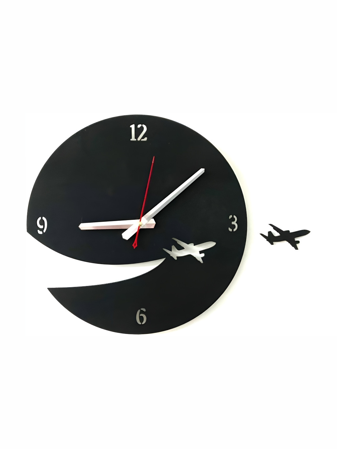QEZNEF Black Abstract Shaped Round Wooden Analog Traditional Wall Clock
