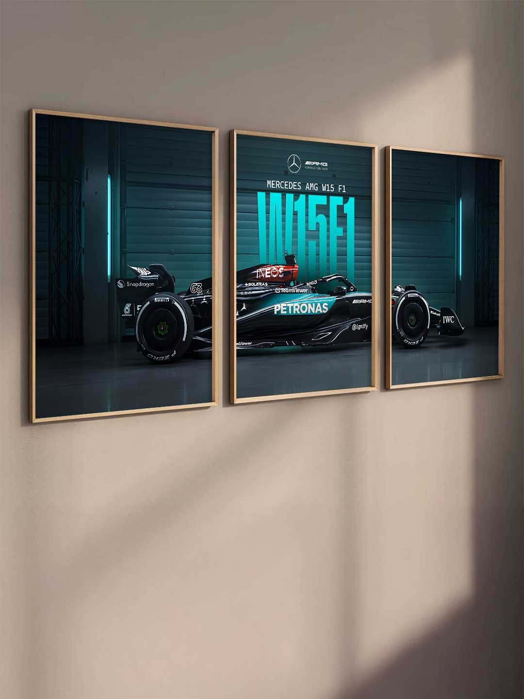 WALLLANE F1 Petronas Graphics Wood Set of 3 Rectangle Wall Art