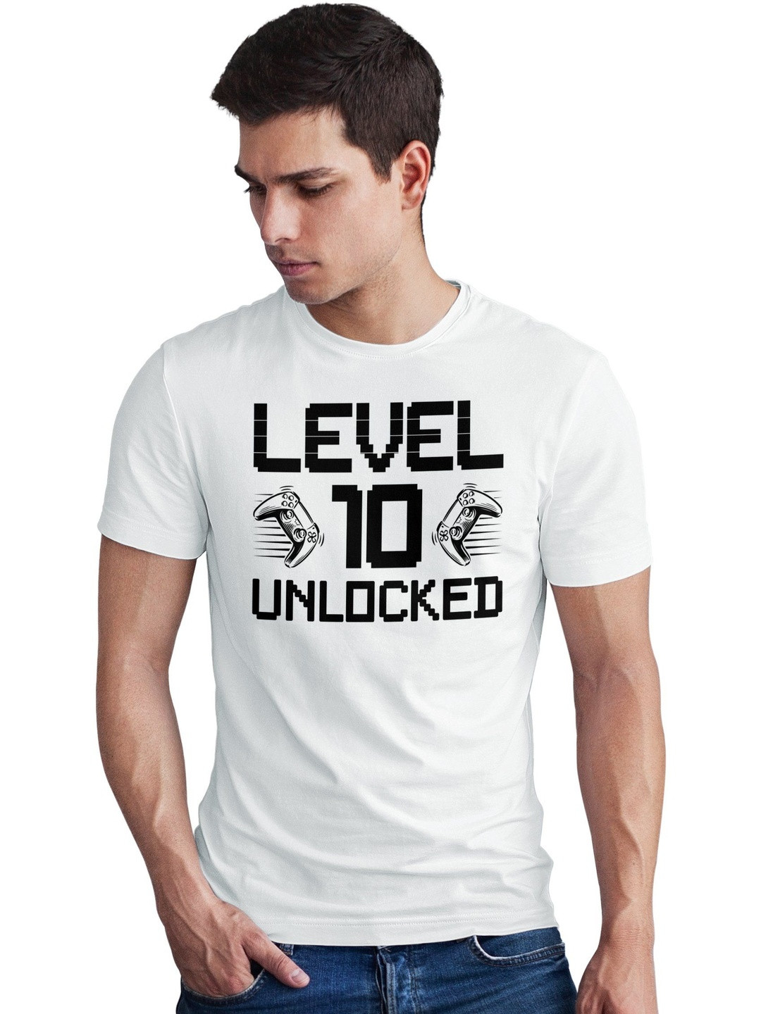 Seekbuylove Men Level 10 Unlocked Printed Round Neck Bio Finish T-shirt