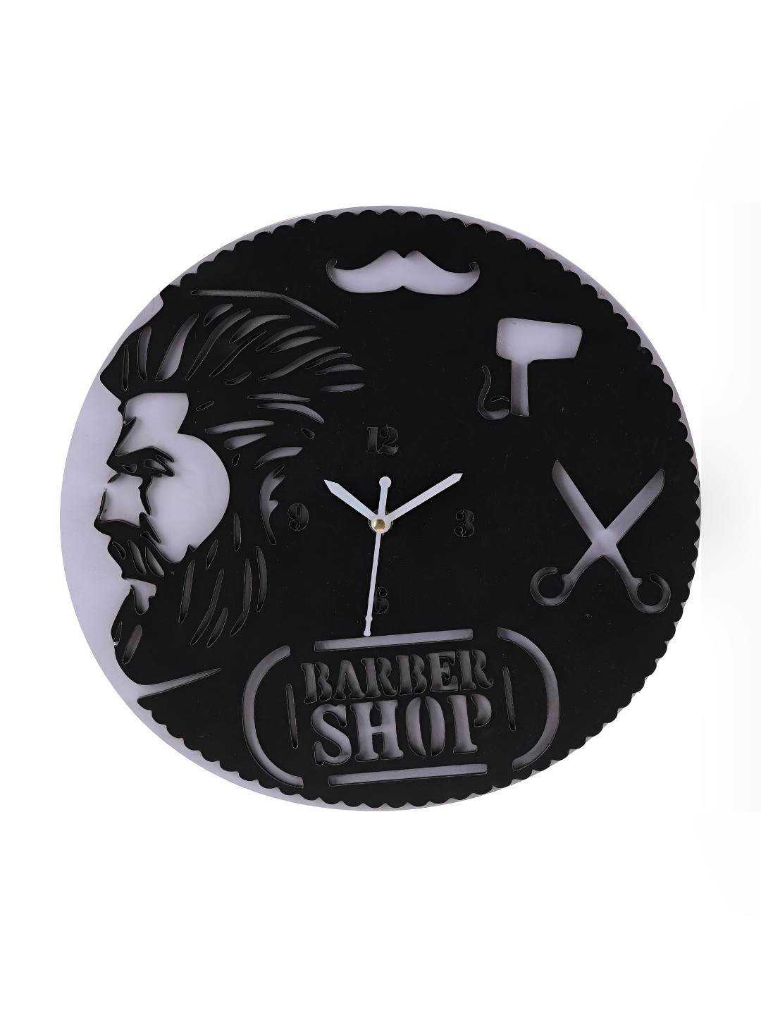 QEZNEF White & Black Textured Contemporary Analogue Round Shaped Wall Clock Without Glass
