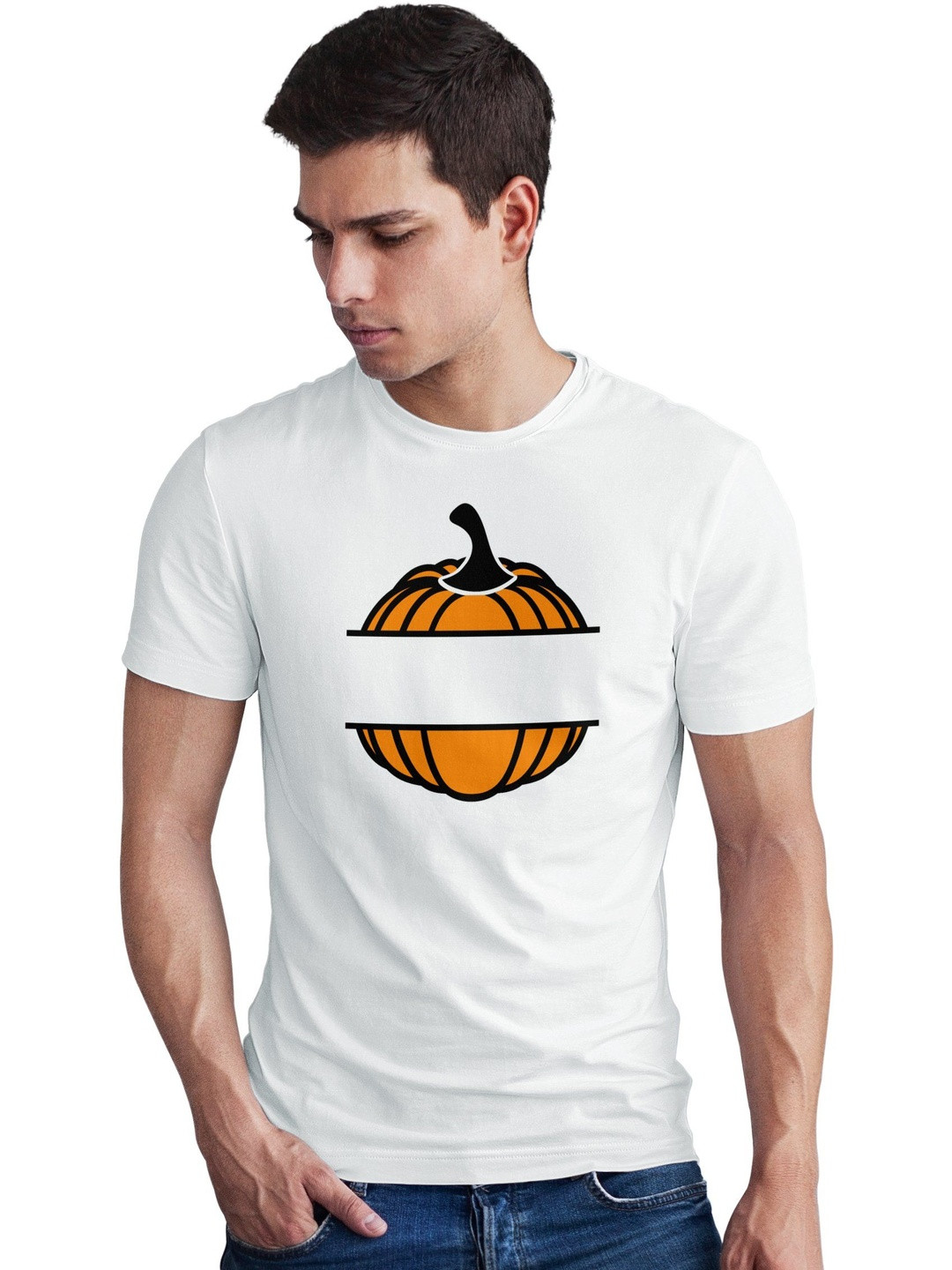 Seekbuylove Men Pumpkin Monogram Printed Round Neck Bio Finish Cotton T-shirt