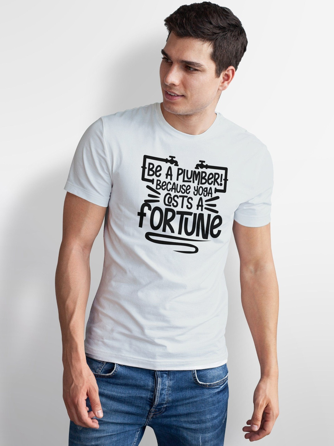 Seekbuylove Men Funny Plumber Printed Bio Finish Regular Fit T-shirt