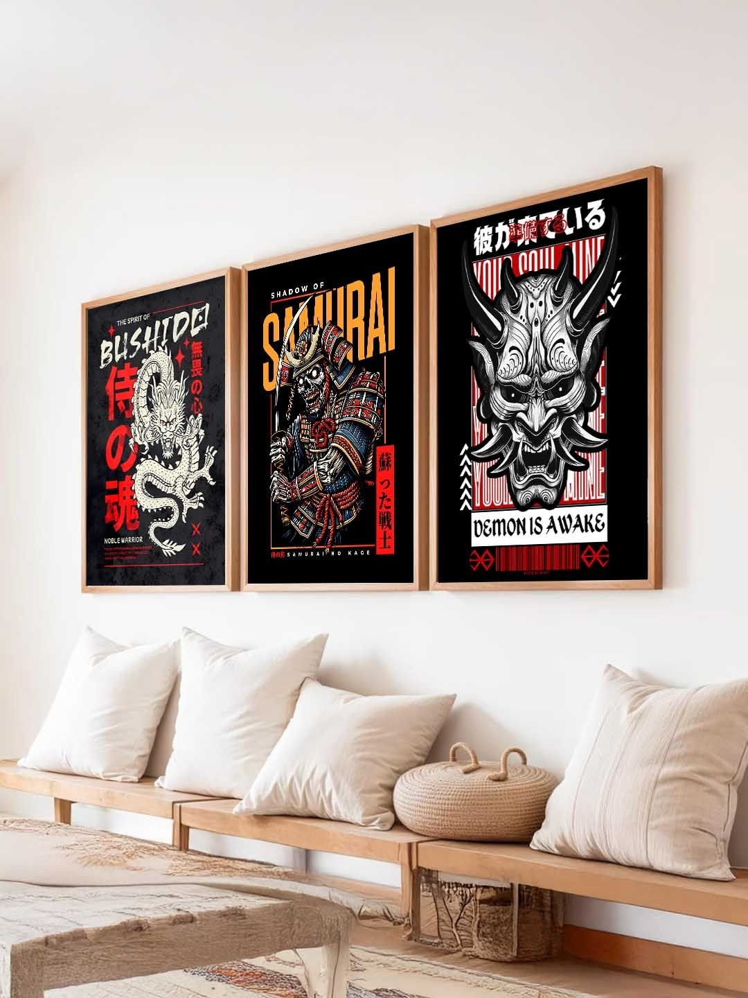 WALLLANE Set of 3 Japanese Art Framed Wall Paintings