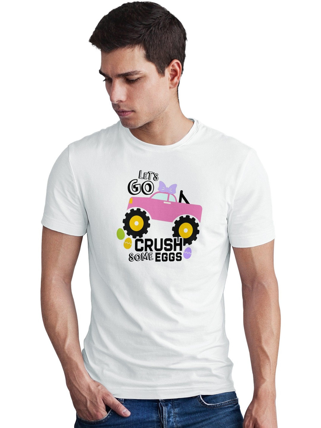 Seekbuylove Graphic Cute Easter Truck Printed Round Neck Bio Finish Pure Cotton T-shirt