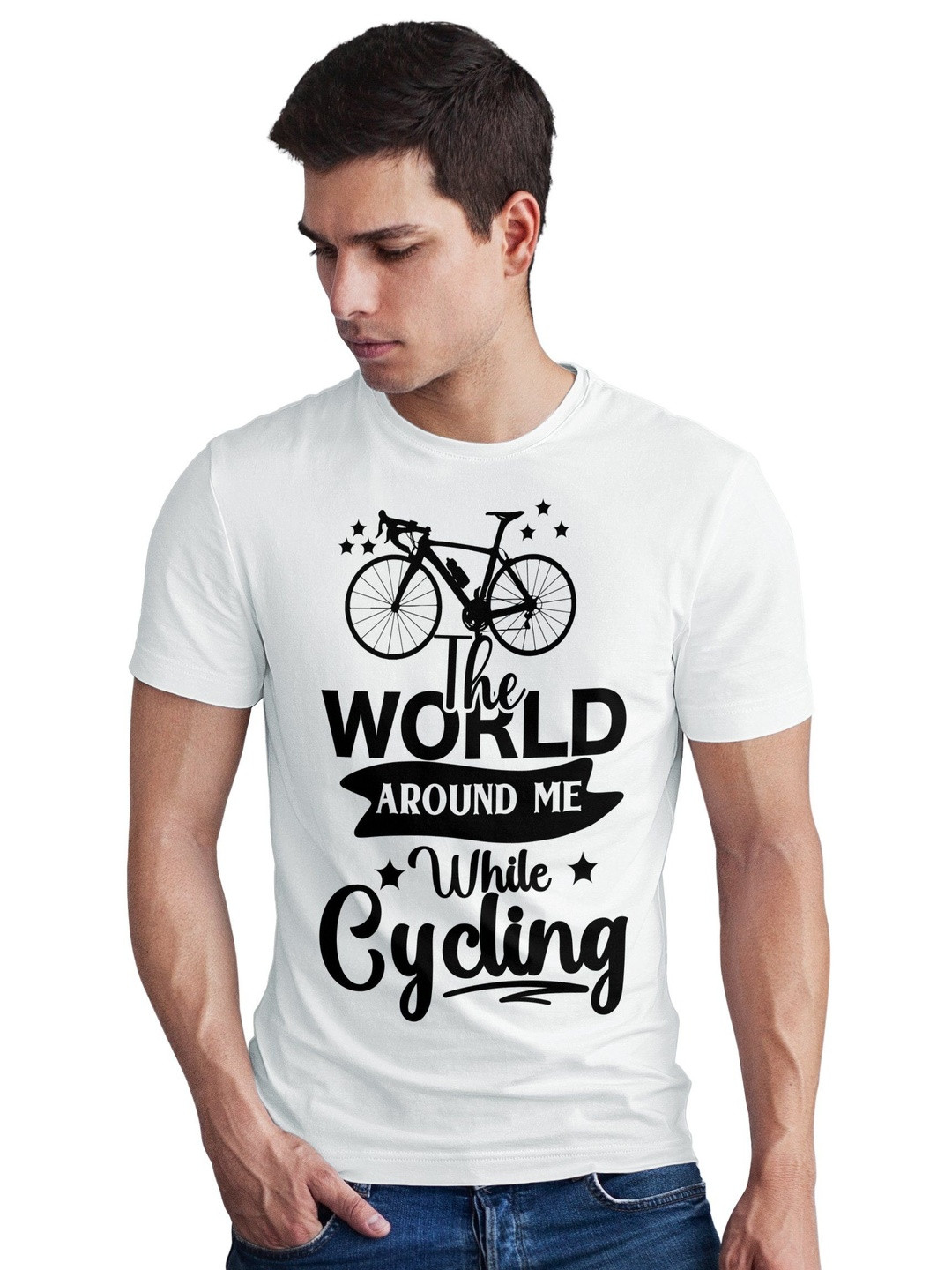 Seekbuylove Typography Cycling Printed Round Neck Bio Finish Pure Cotton T-shirt