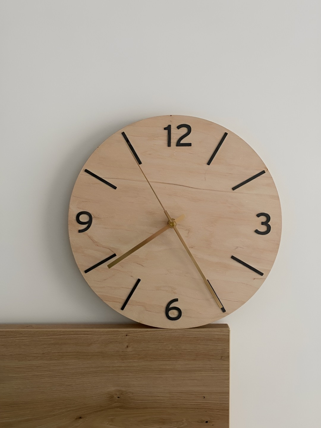 QEZNEF Beige Wooden Contemporary Round Shape Analogue Wall Clock Without Glass-30cm