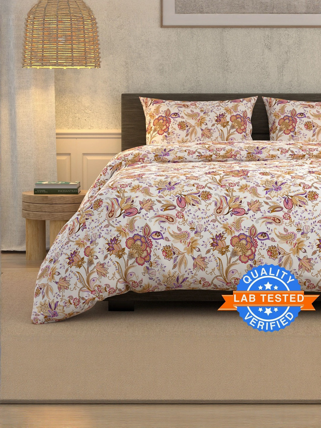LA VERNE Rust And Cream-Coloured Floral 180 TC King Bedsheet Set