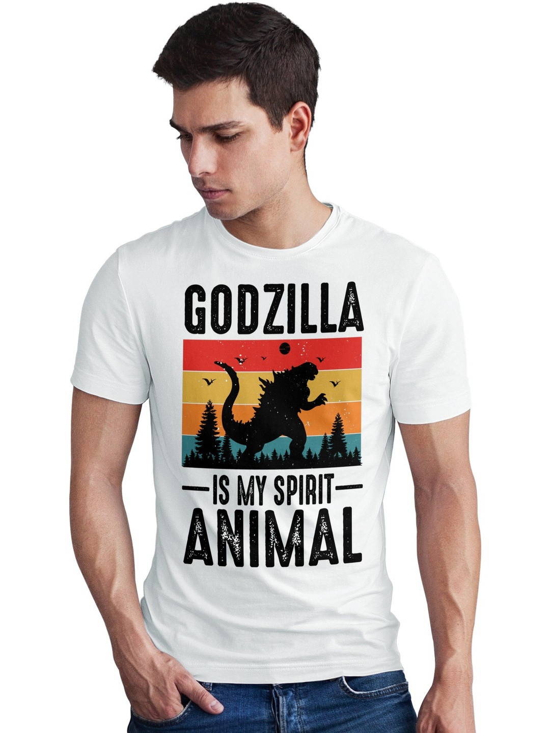 Seekbuylove Men Godzilla Spirit Animal Printed Bio Finish Regular Fit T-shirt