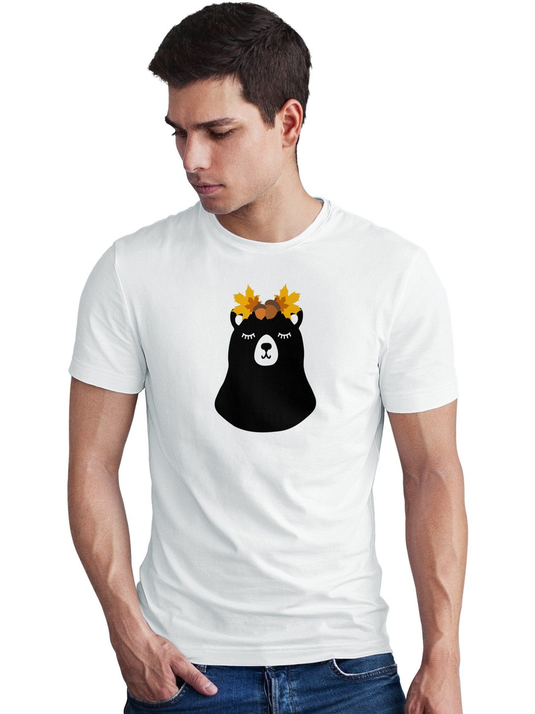 Seekbuylove Graphic Cute Bear Printed Round Neck Bio Finish Pure Cotton T-shirt