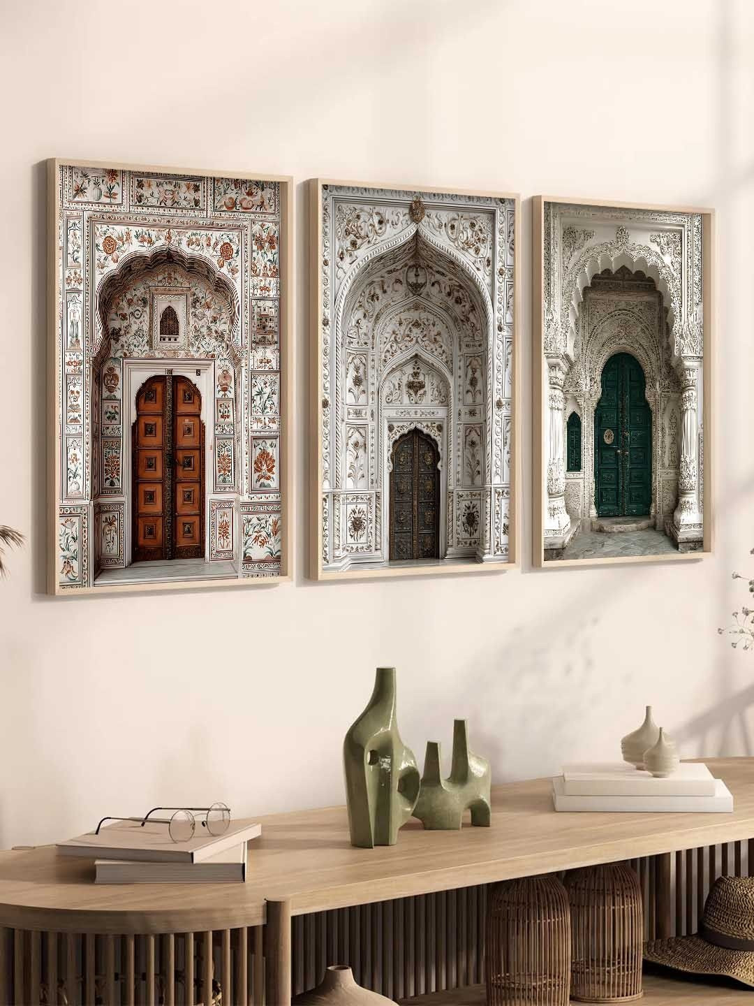 WALLLANE White & Beige 3 Pieces Wooden Architecture Design Wall Art