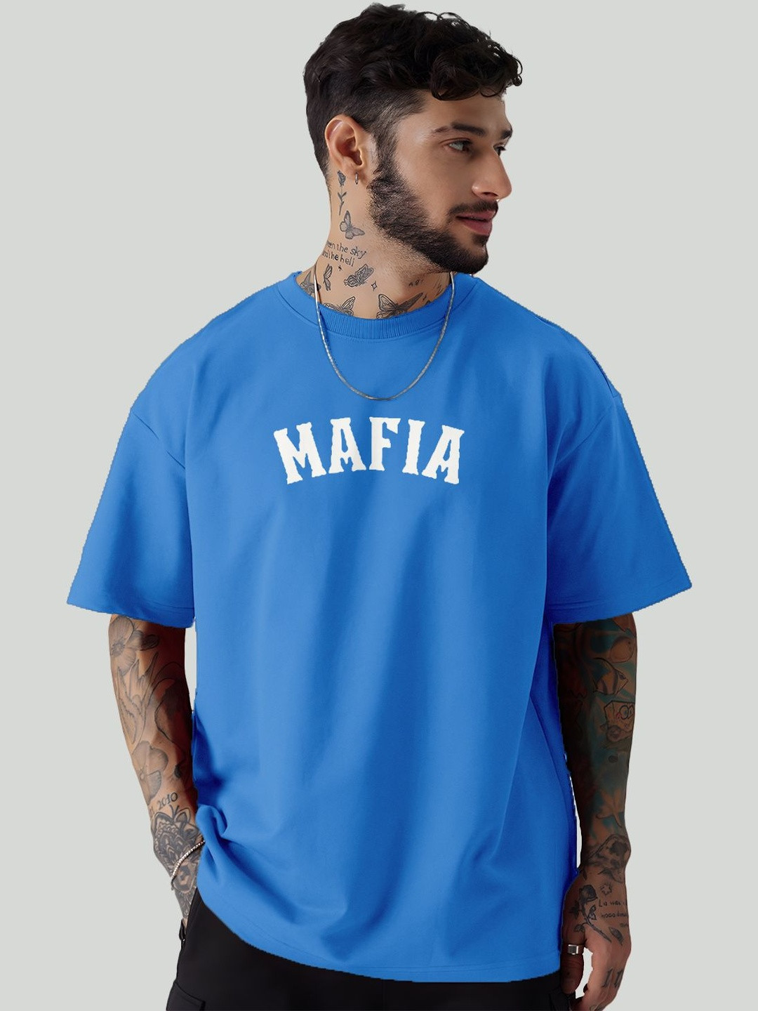 Force Men Typography Printed Oversized Round Neck T-shirt