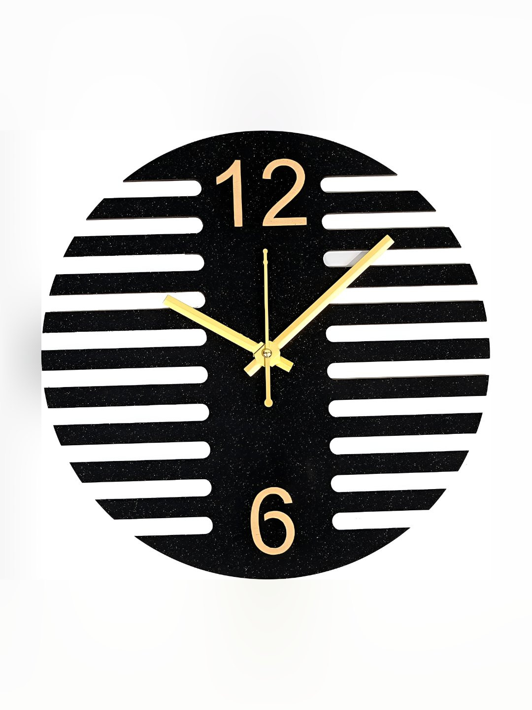 QEZNEF Gold Toned & Black Wooden Circular Battery Analogue Wall Clock