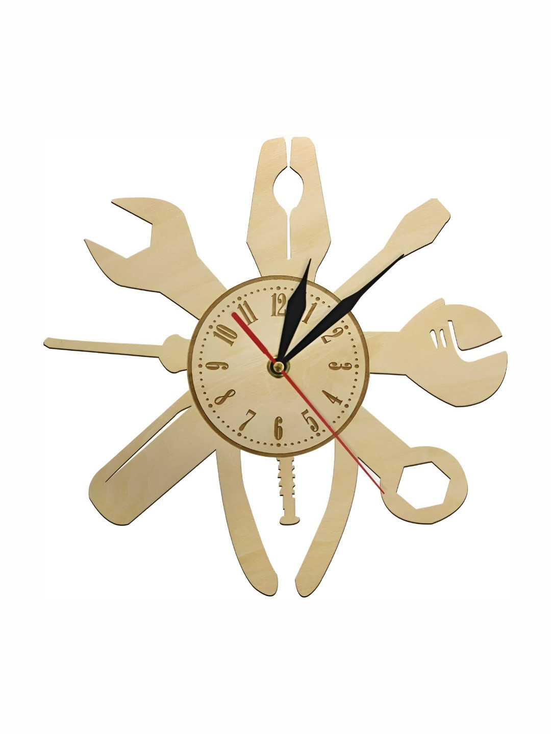 QEZNEF Beige Wooden Contemporary Abstract Shaped Analogue Wall Clock Without Glass-30cm