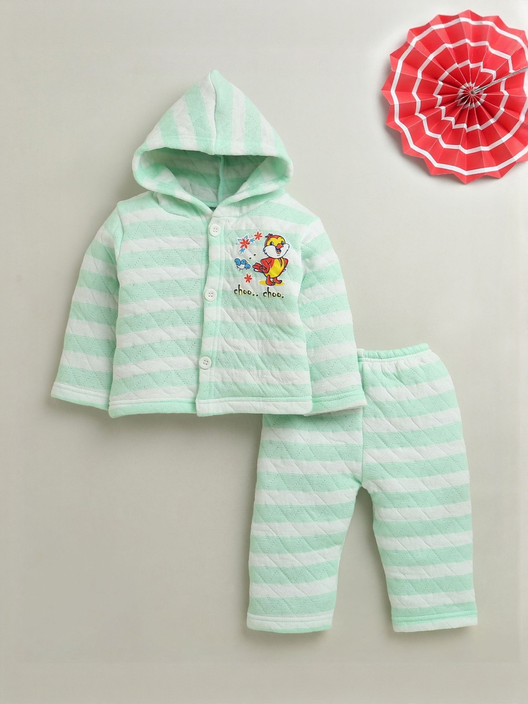 BUMZEE Infant Girls Striped Hooded Sweatshirt & Pyjamas