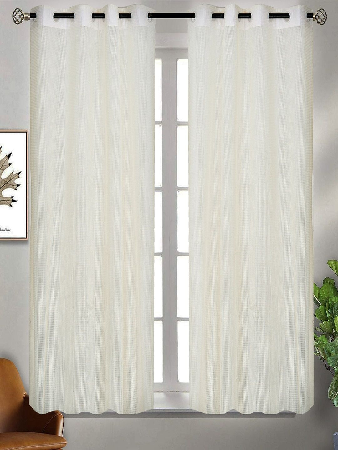 RRC Off White 2 Pieces Room Sheer Window Curtain