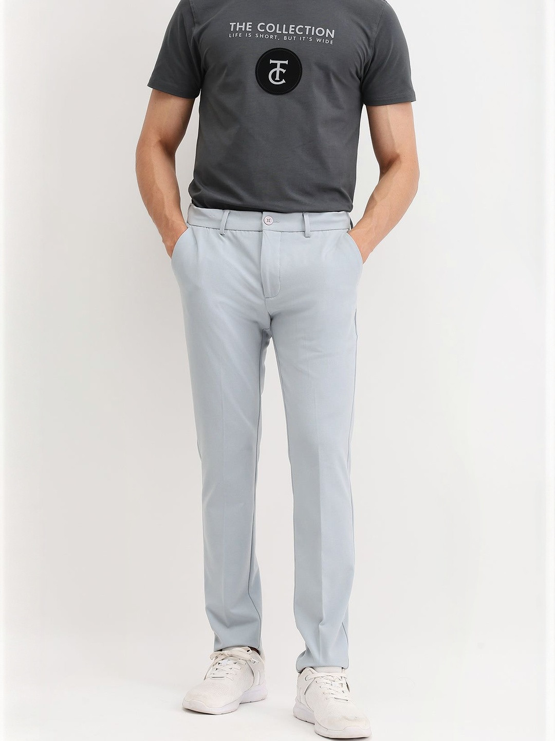 The Collection TEASER Men Cloud Grey Mid-Rise Slim Fit Trouser