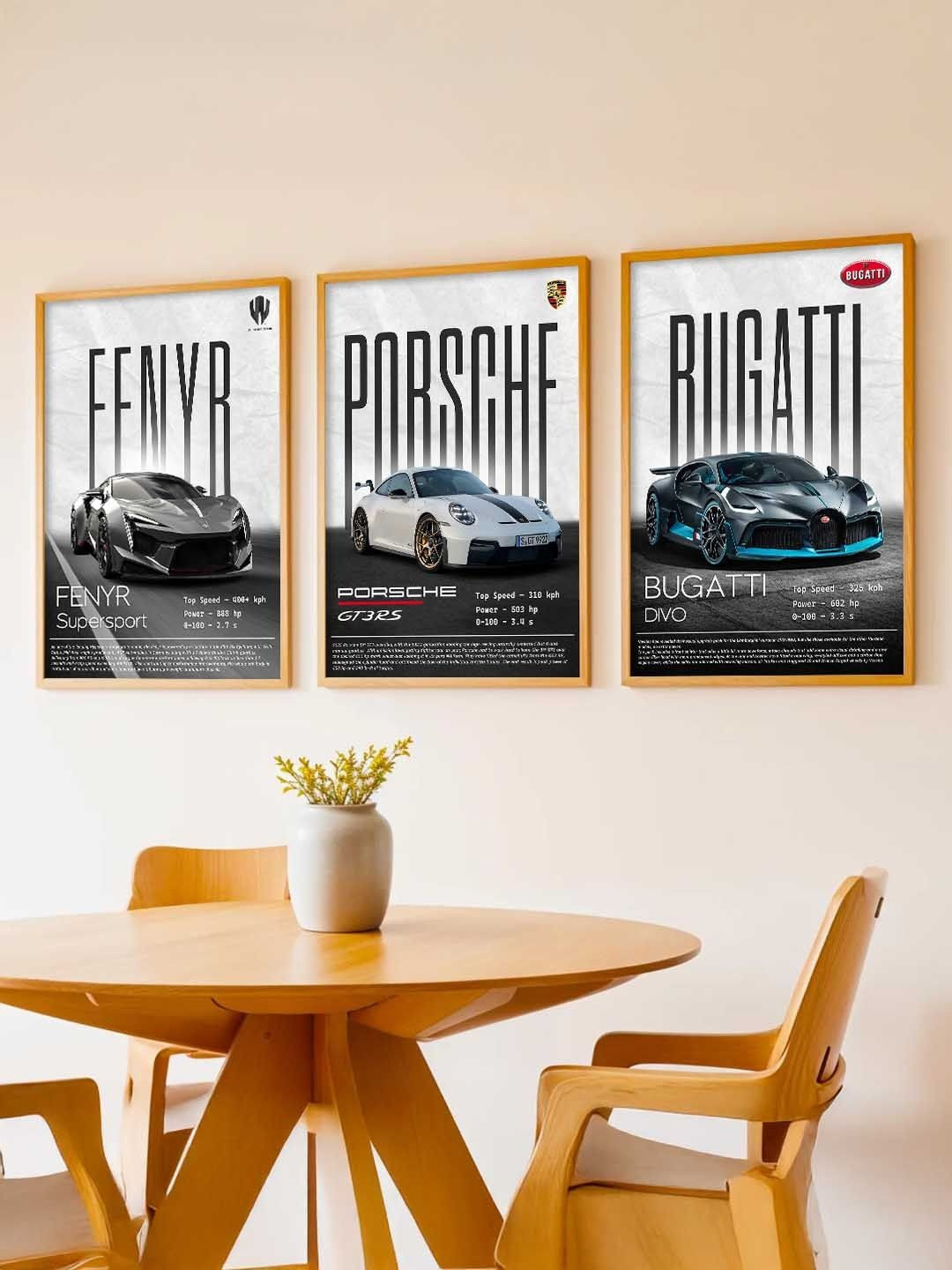 WALLLANE Multicoloured Set of 3 Sports Car Framed Posters