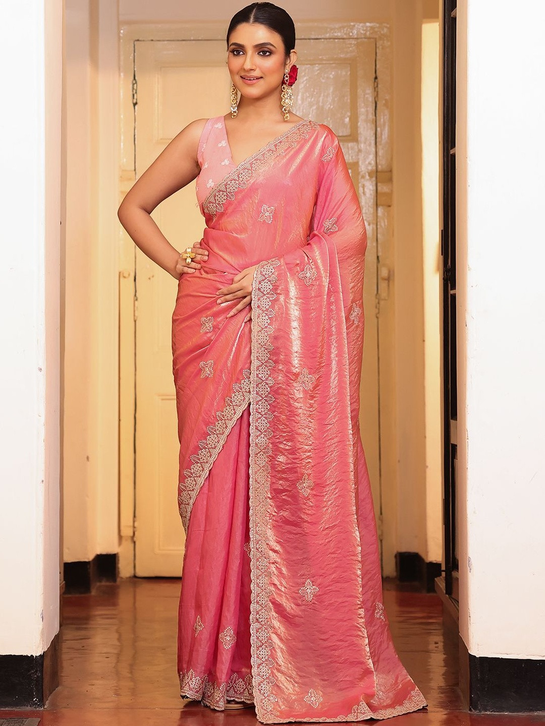 Kalista Women Embellished Embroidered Tissue Saree