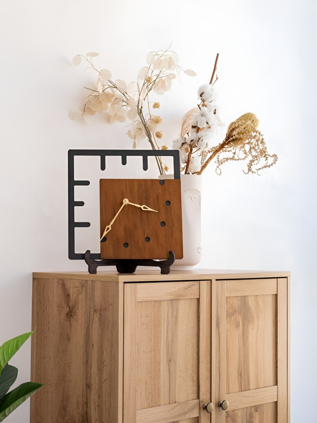 QEZNEF Black & Solid Geometric Wooden Traditional Wall Clock
