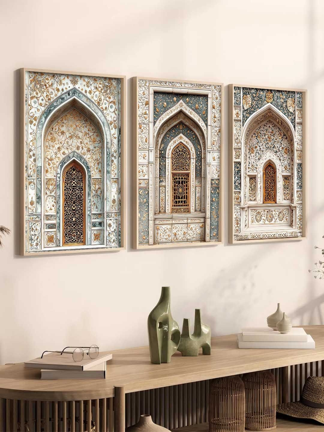 WALLLANE Set of 3 White Wood Traditional Art Framed Posters