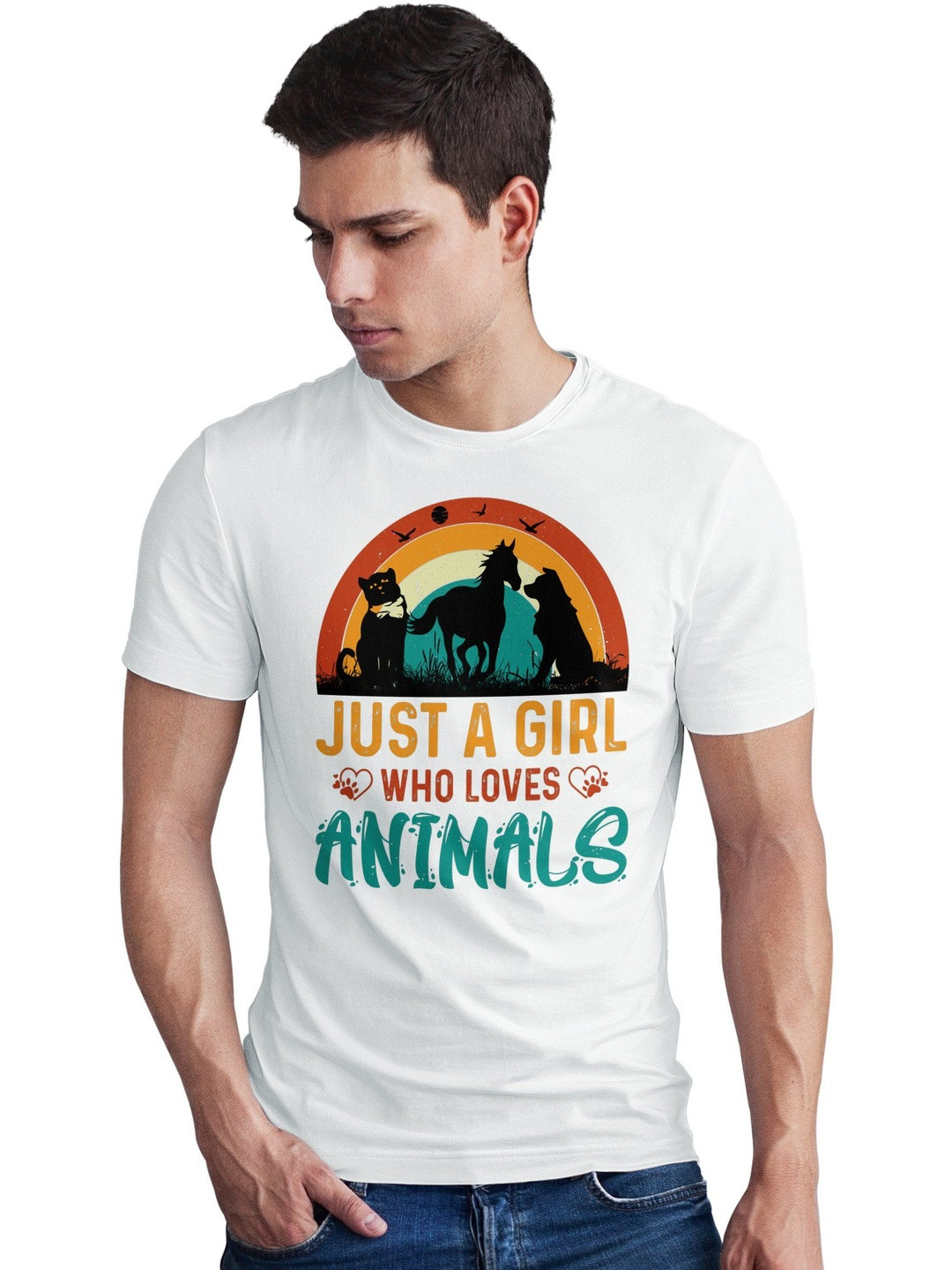 Seekbuylove Men Animal Lover  Printed Round Neck Short Sleeves Bio Finish Cotton T-shirt