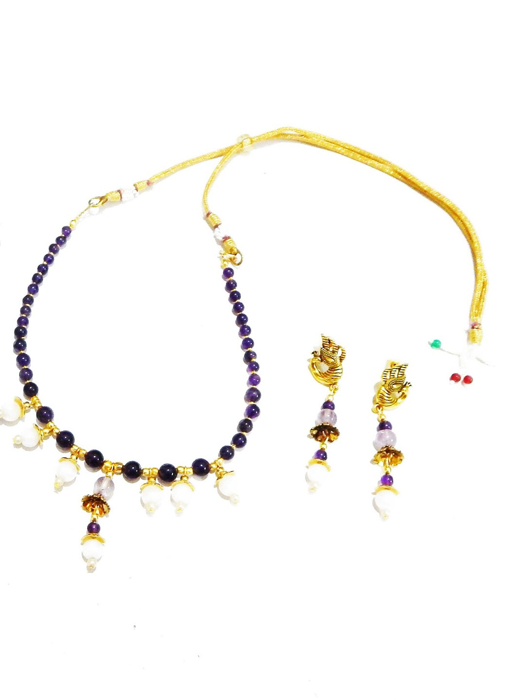 Jaya Vision Jewelry Gold-Plated Gemstone Amethyst -Studded Jewellery Set