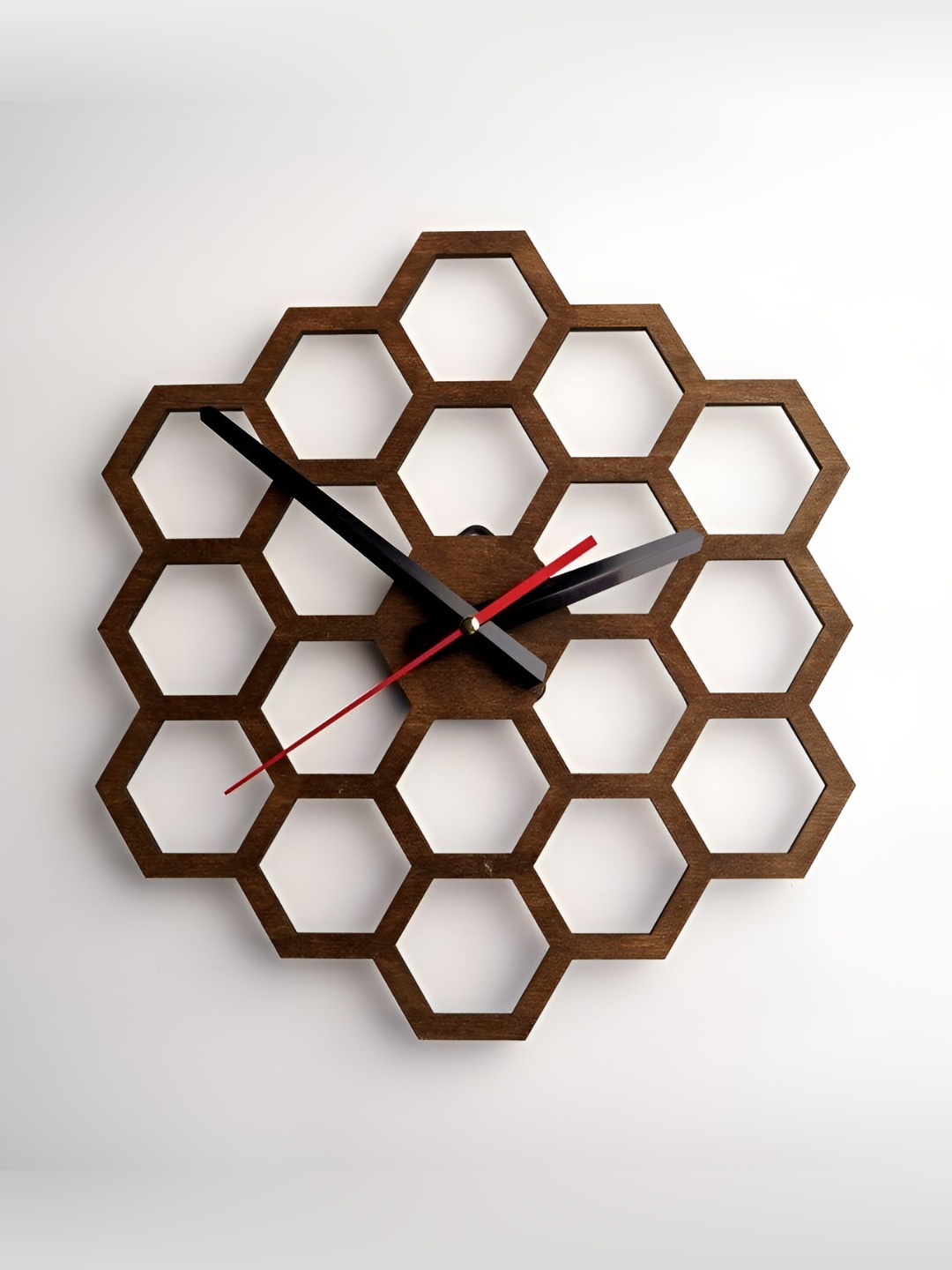 QEZNEF Brown Geometric Wooden Analog Traditional Wall Clock