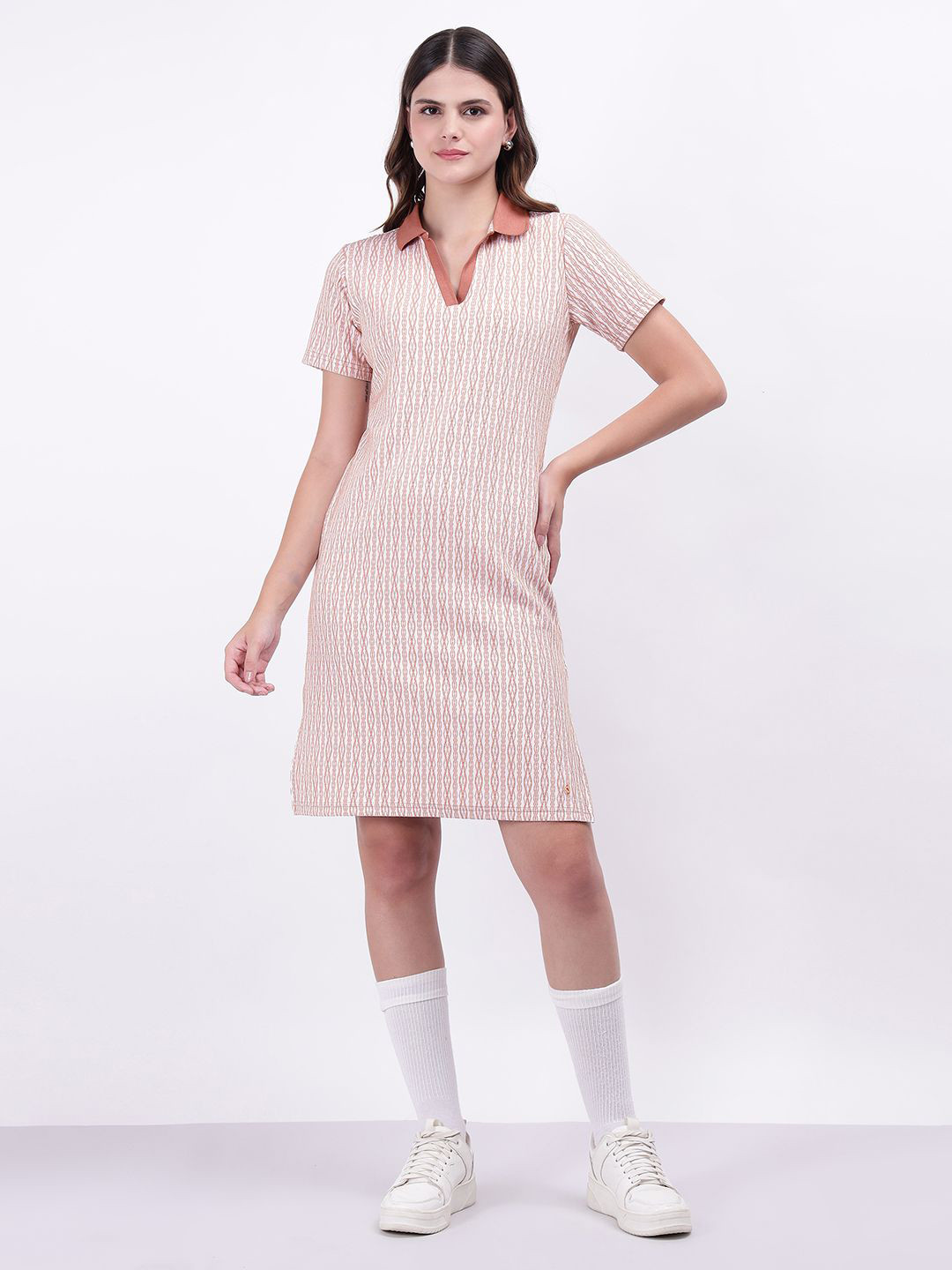 Iconic Women Polo Collar Self Design Sheath Dress