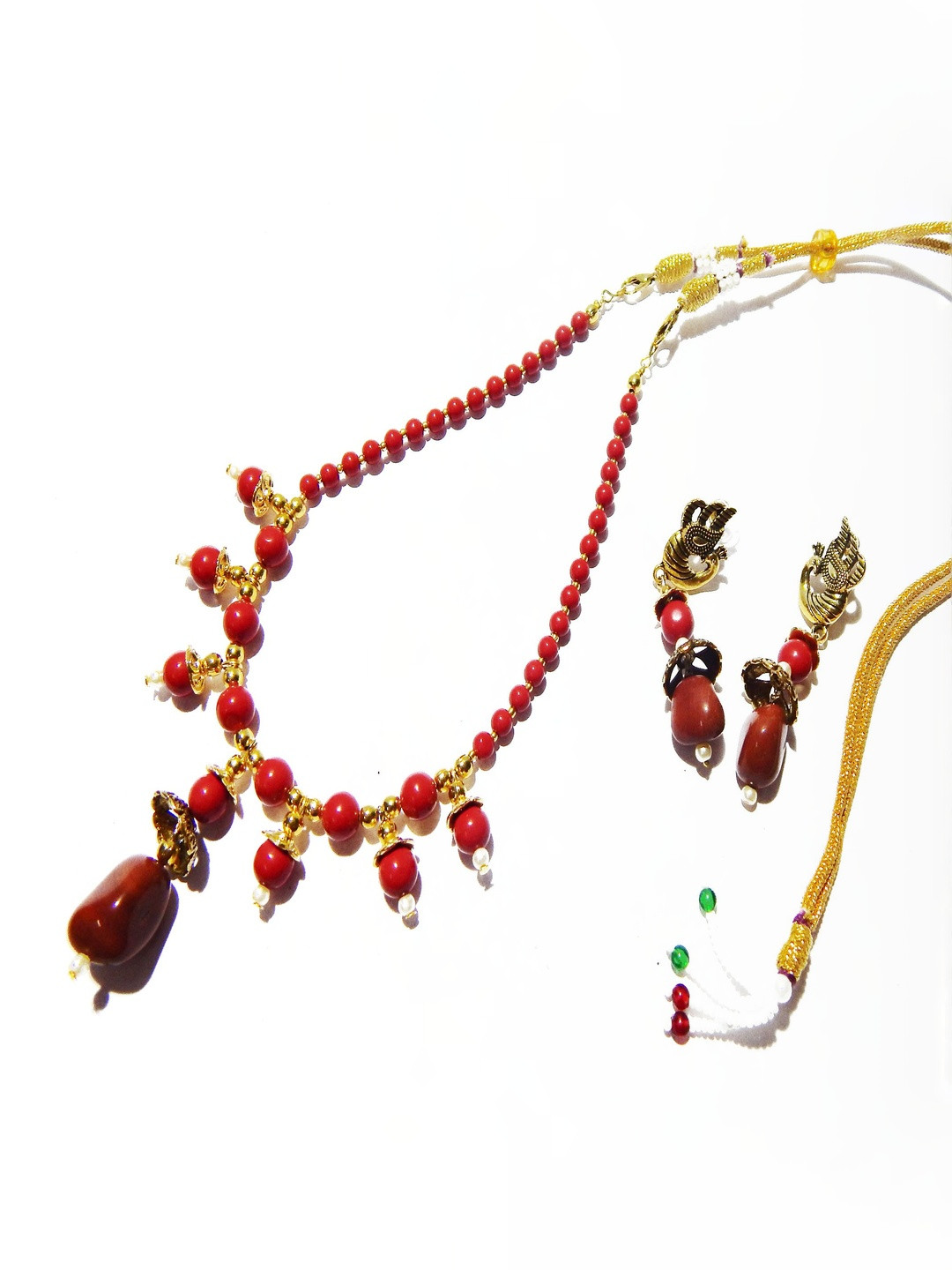 Jaya Vision Jewelry Gold-Plated Quartz Studded Necklace And Earrings