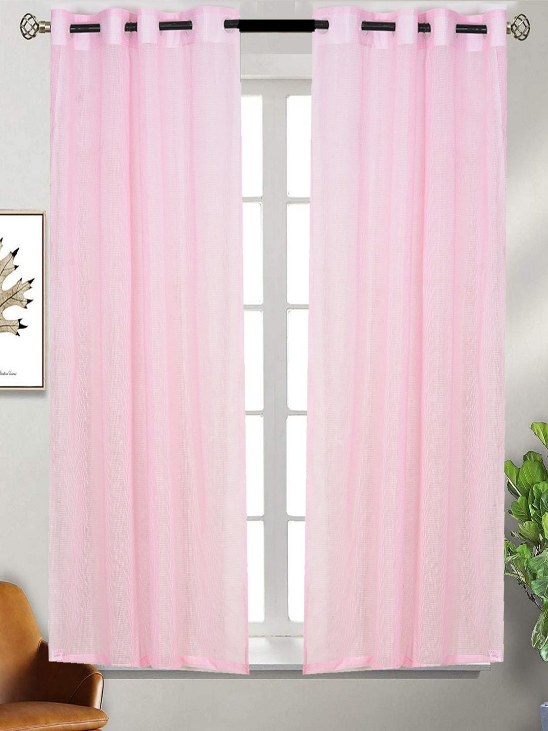 RRC Pink 2 Pieces Room Sheer Window Curtain