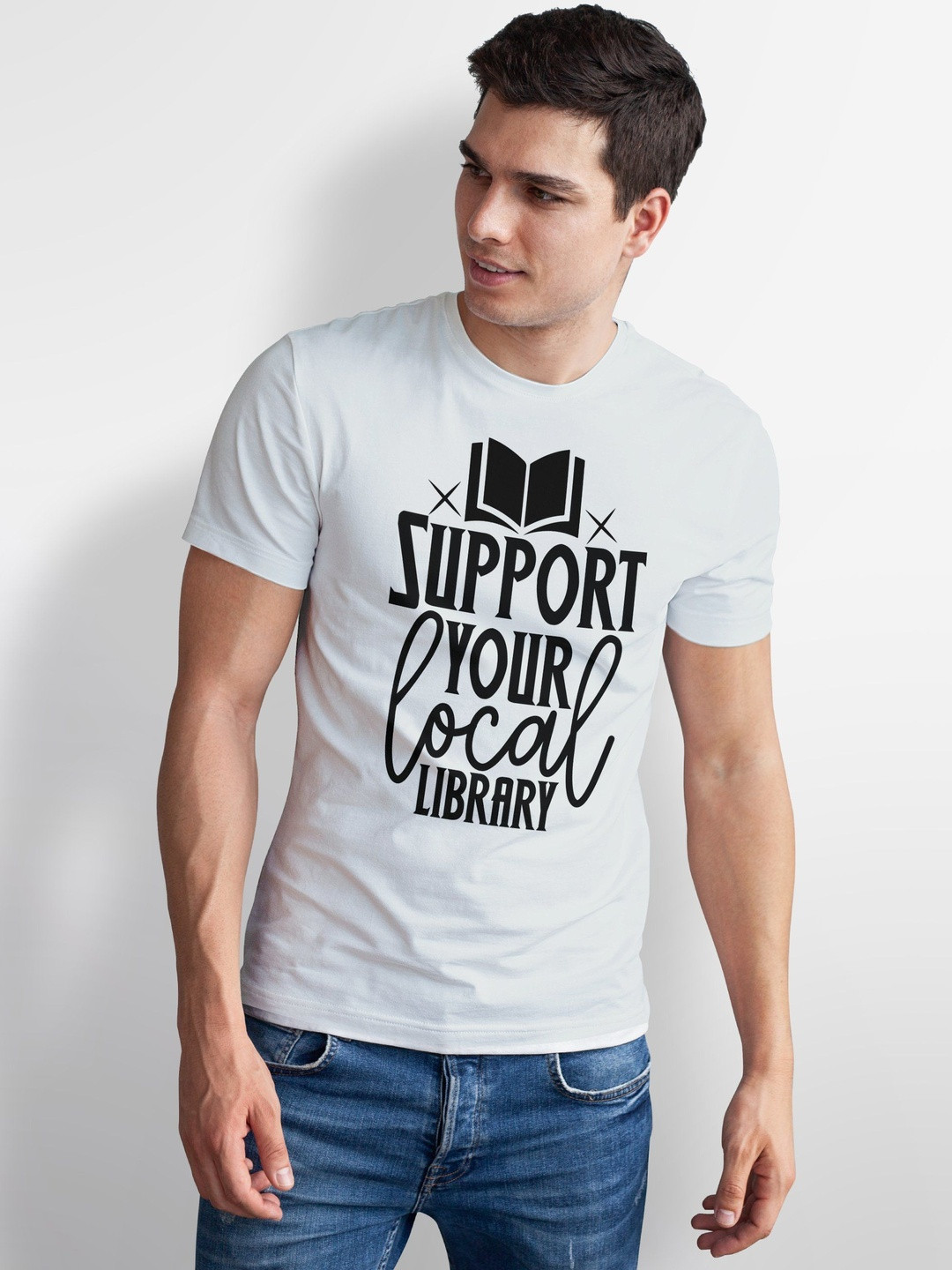 Seekbuylove Support Your Local Library Typography Printed Bio Finish Pure Cotton T-shirt