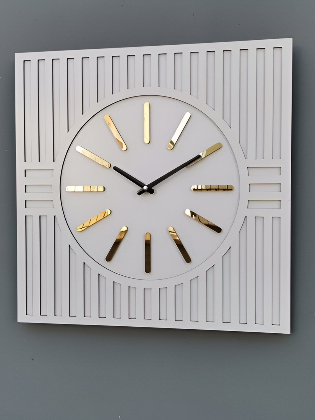 QEZNEF White Textured Square Shaped Analogue Traditional Wall Clock 30 cm x 30 cm