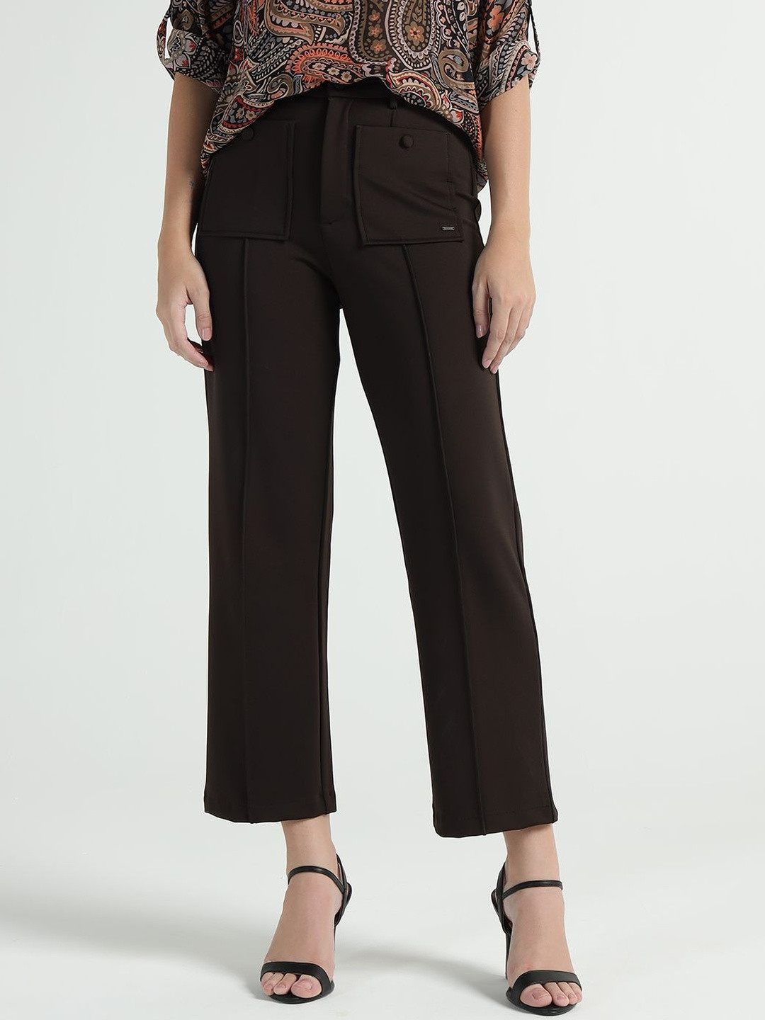 ELLE Women Mid-Rise Patch Pocket Pant Trousers