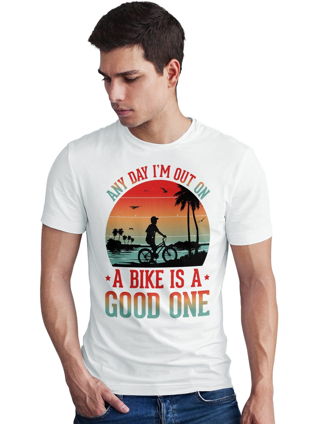 Seekbuylove Men Beach Retro Any Day Is Good Printed Bio Finish Regular Fit T-shirt