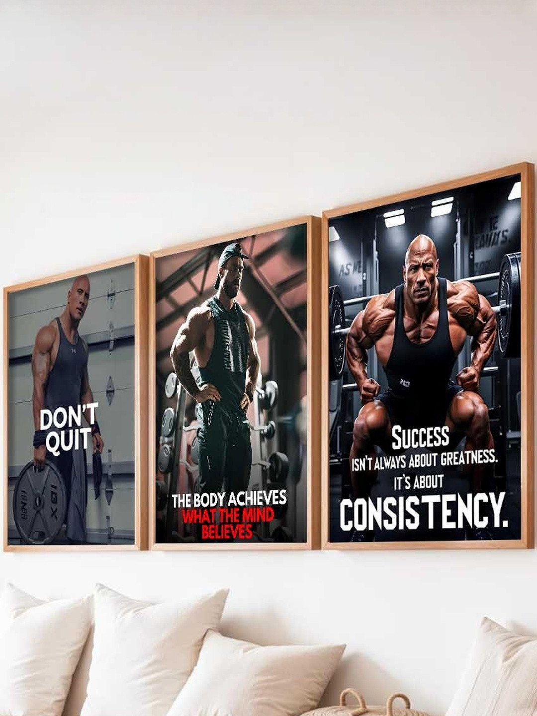 WALLLANE Set of 3 Bodybuilding Motivational Art Framed Posters