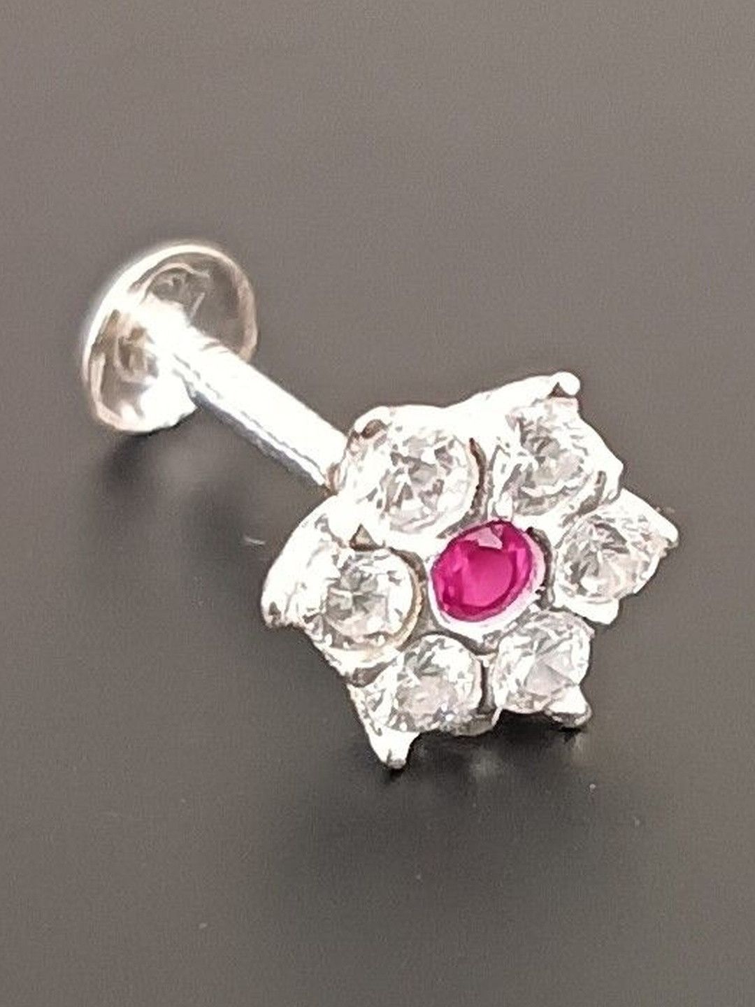Paridhi Sterling Silver Silver-Plated Cubic Zirconia StuddNosepin